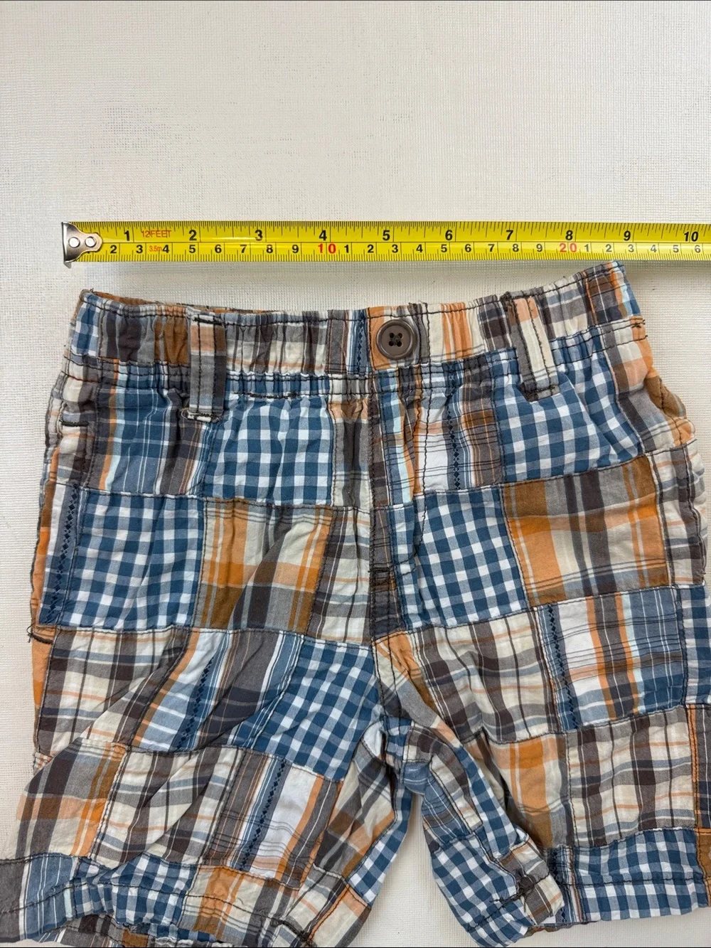 Gymboree Boys Patchwork Plaid Elastic Waist Shorts Blue Tan Size 3T